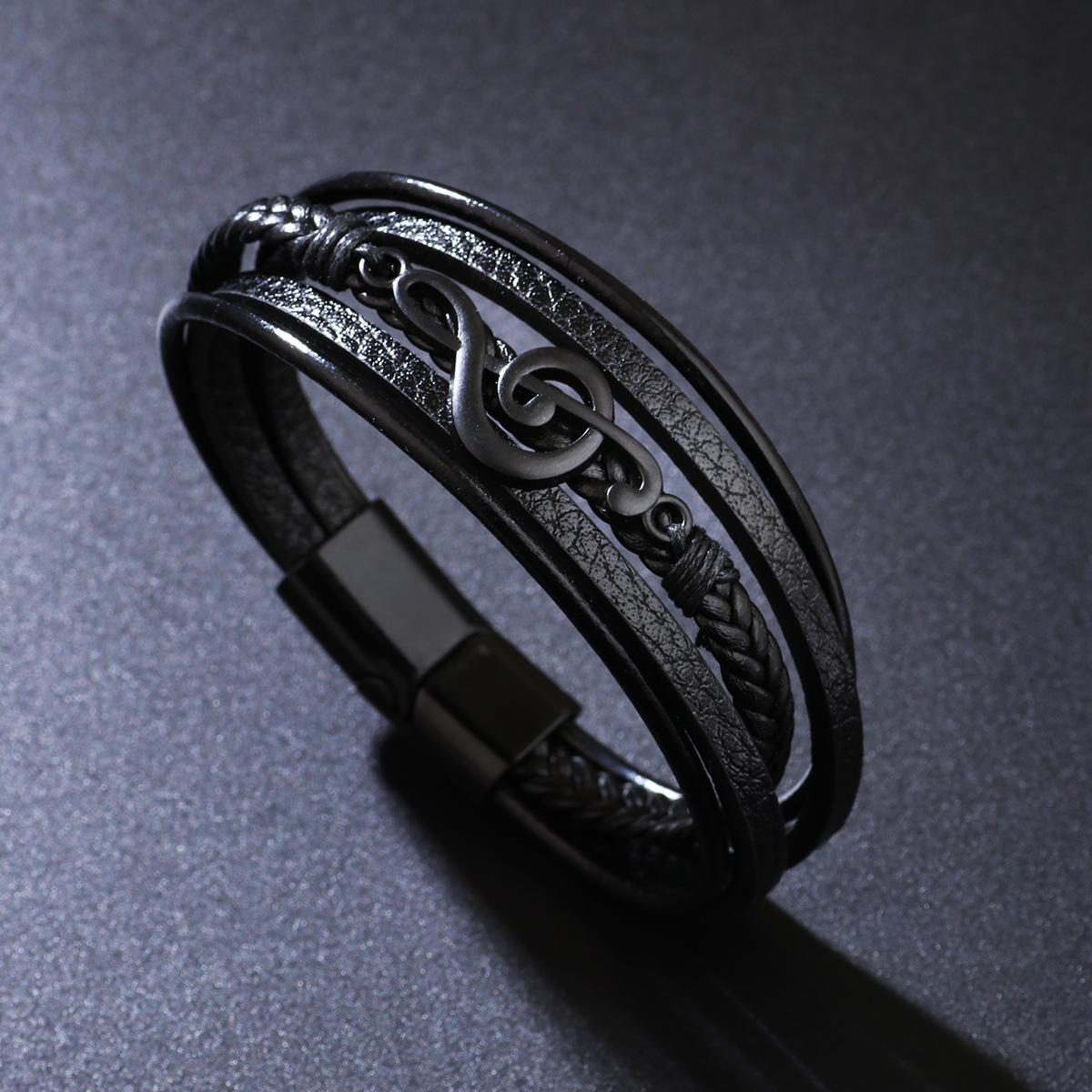 For Hot European American Hot Selling Alloy Charm Geometric Men s Multi-Layer Leather Woven Magnetic Buckle Trendy Bracelet