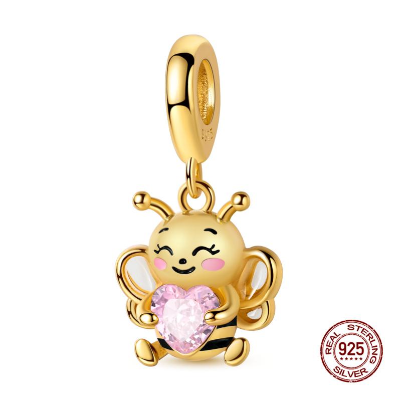 New In Original Charms Copper Cute Panda Holding Heart-Shaped Charms Beads Fit 3Mm Original Bracelet Women Diy Jewelry Gifts