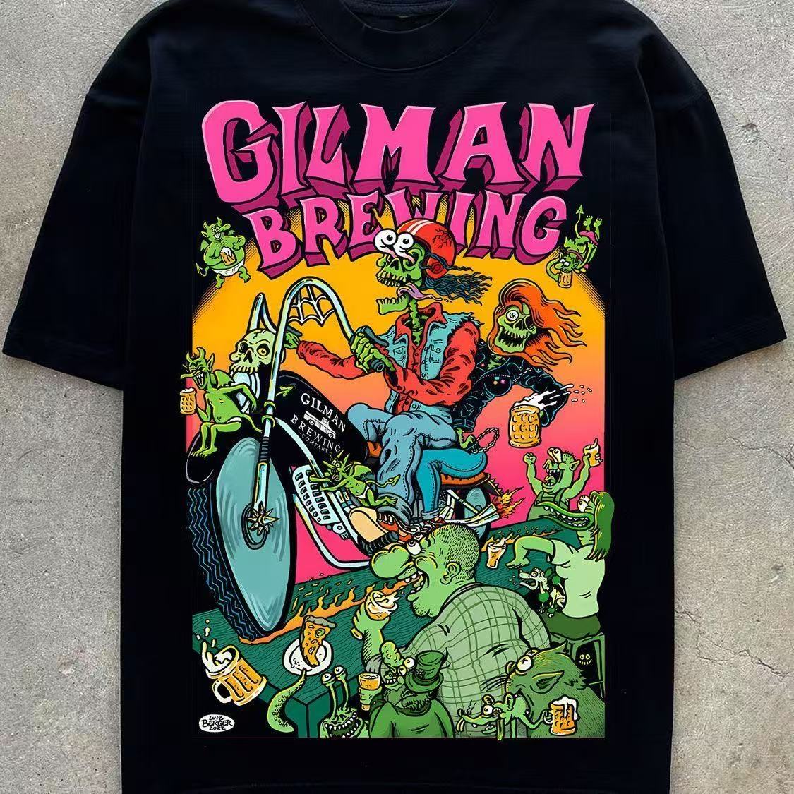 2025 Summer and Autumn new Zombie motorcycle American print T-shirt casual and sporty short-sleeved men s and women s street top S