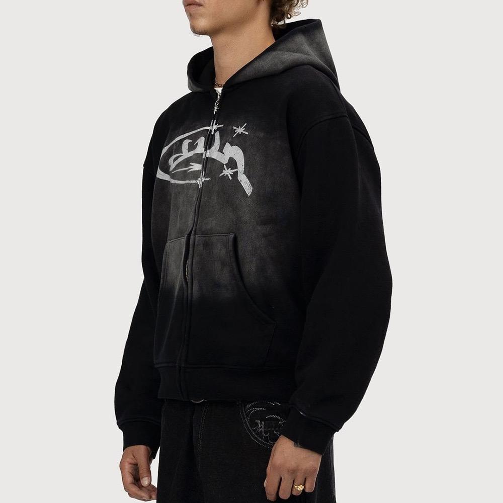 RogueWave Vintage Washed Zip Hoodie Y2K Jacket Rock Hip Hop Patchwork Oversized Hoodie Sweatshirt Long Sleeve Tops