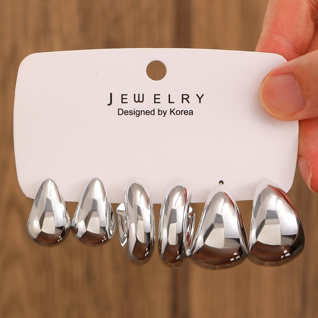 3-pairs Set Gold Set Earrings For Women Imitation Metal Earing Jewelry Trending Exaggerated C Earrings Combination