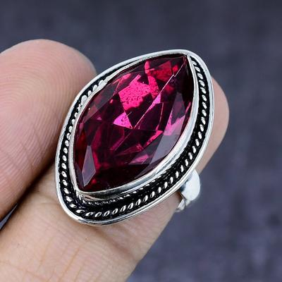 Naturlig Rosa Rubellit Ädelsten Handgjord 925 Sterlingsilver Ring Storlek 7.5 r2T35