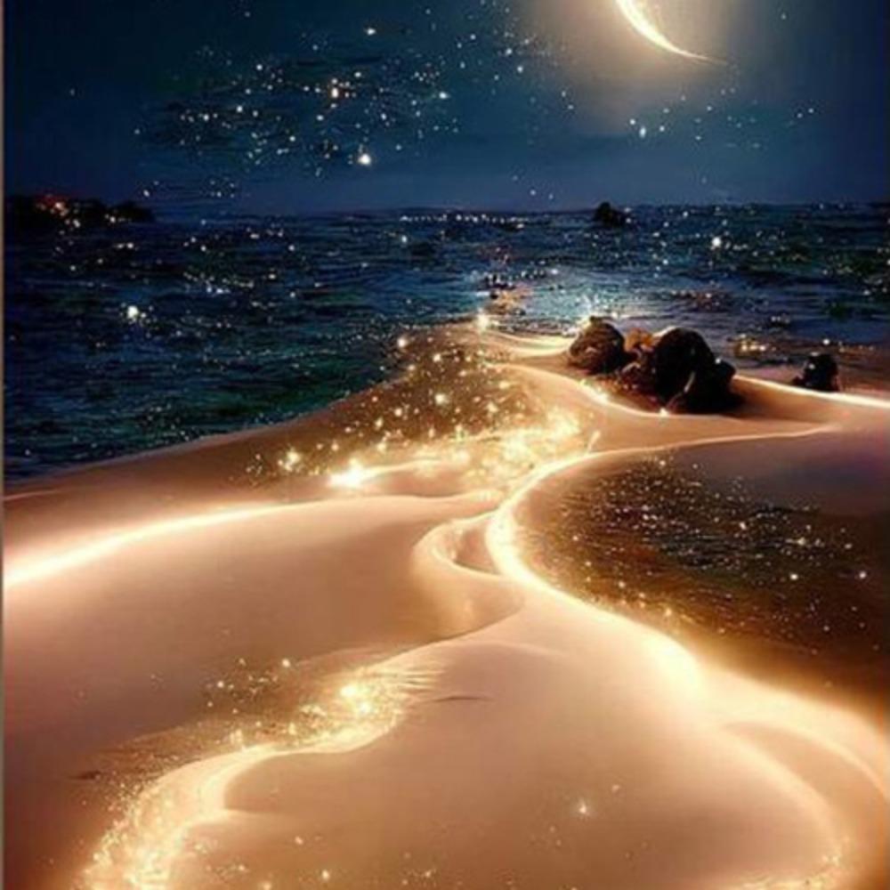 Full Square Diamond Painting Kits Round Diamonds Moonlight Beach Diamond Art Kits Fantasy Landscape DIY Diamond Painting