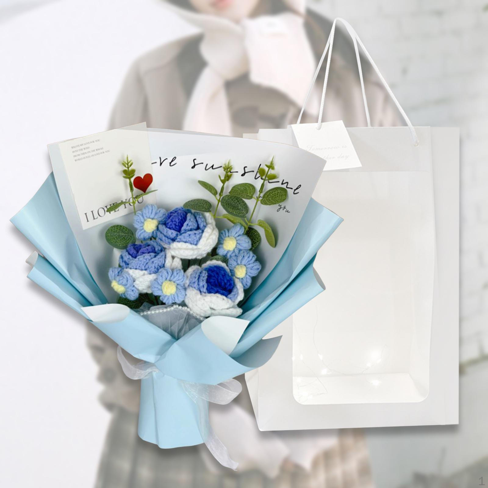 

Букет цветов крючком, декор из стабилизированных цветов, вязаные искусственные цветы на годовщину синий