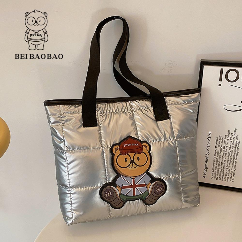 

Уличные модные клетчатые женские сумки-тоут с рисунком милого медведя из хлопка, женская сумка, повседневные универсальные сумки на одно плечо для женщин, мамы среднего возраста, подарки серебряный