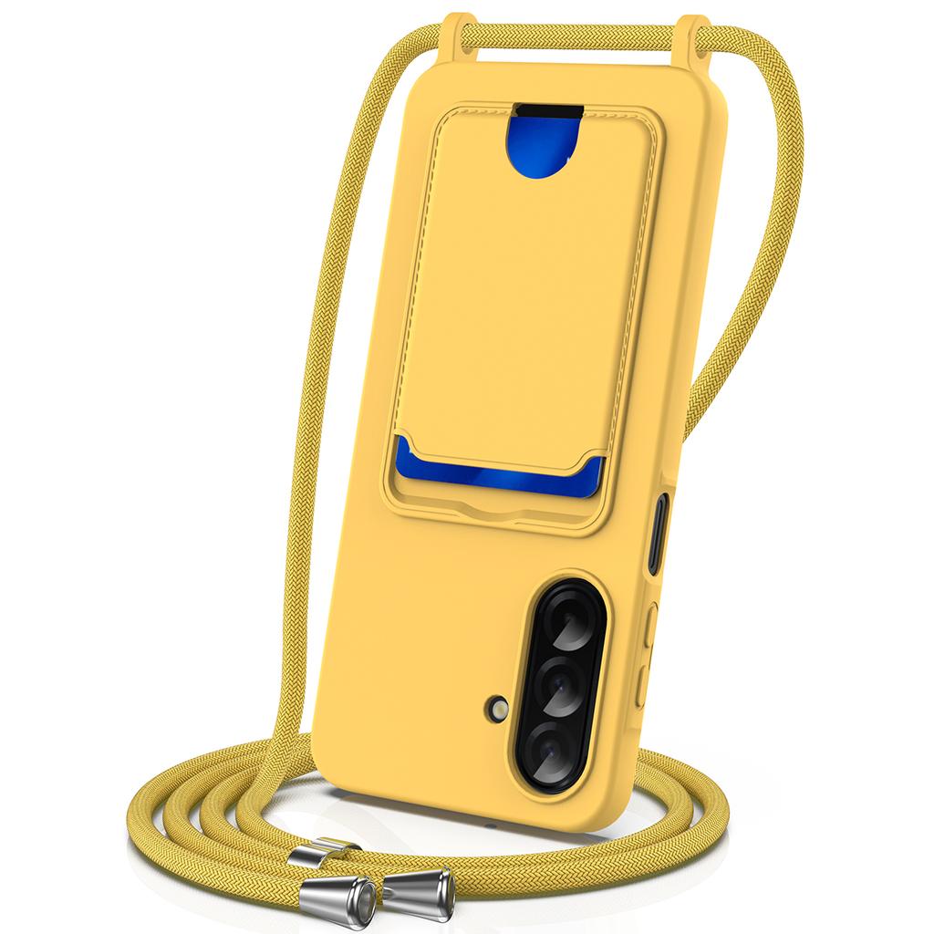 For Samsung Galaxy S25 FE Case Liquid Silicone Card Holder Back Phone Cover with Lanyard