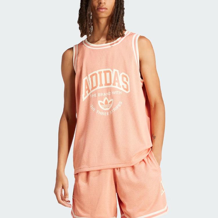 Adidas Originály Vrct Potisk loga Pánské topy Neformální Pohodlné Prodyšné Kulatý výstřih Bez rukávů Vesta Cihlově růžová IS2899