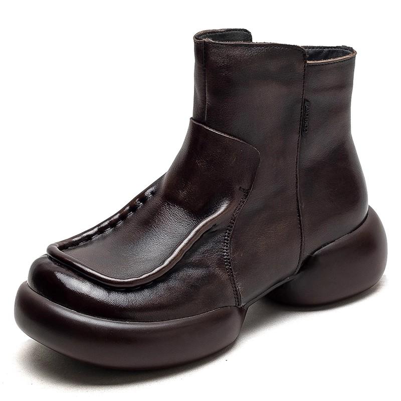 Fashion GKTINOO Round Toe Short Boots 2025 Autumn Winter Warm Genuine Leather Zip Retro Versatile Women Soft Sole Platform Shoes