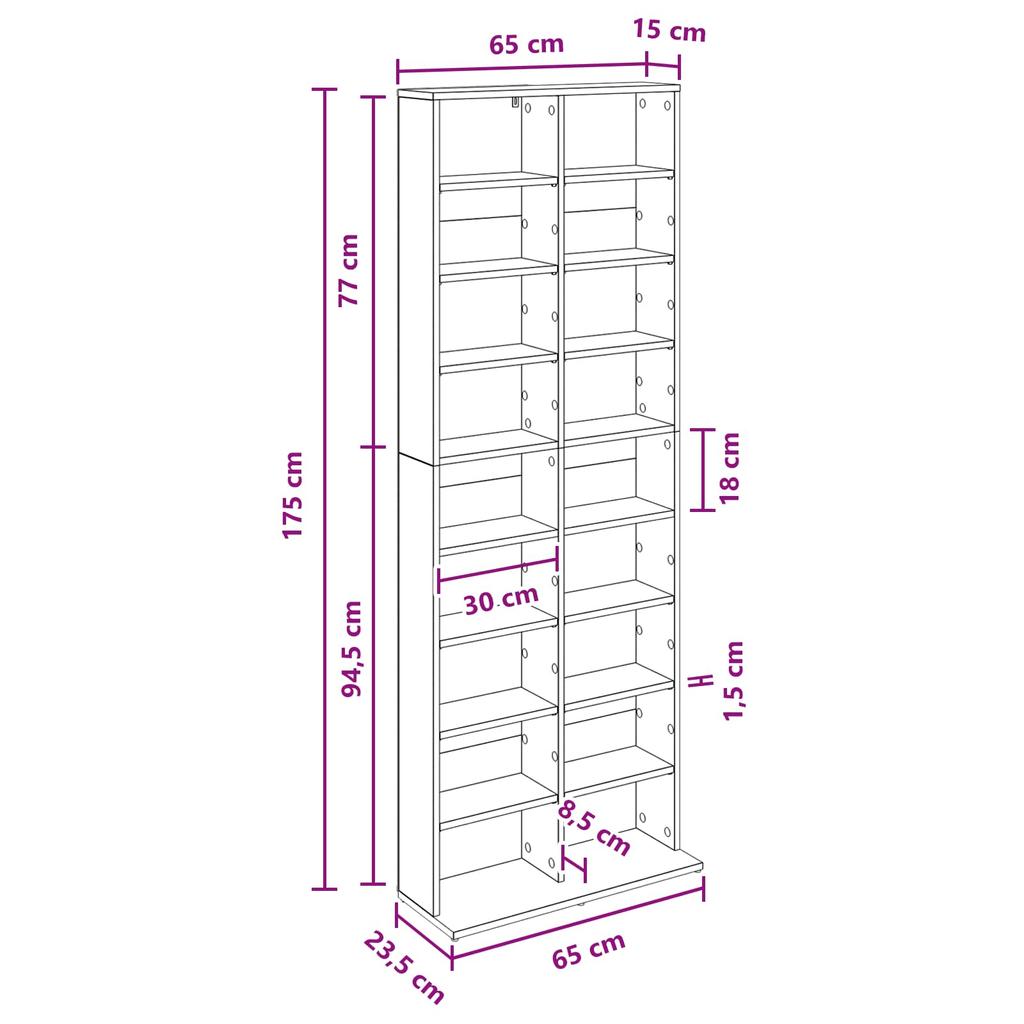CD Shelf Sonoma Oak 65 X 23.5 X 175 Cm Engineered Wood