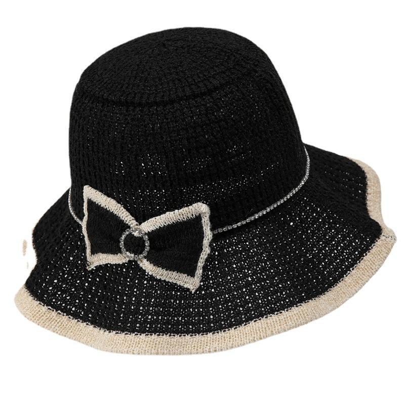 Hollow Fisherman Hat Women's Summer Fashion Simple Bow Sun Hat Foldable Sun Hat