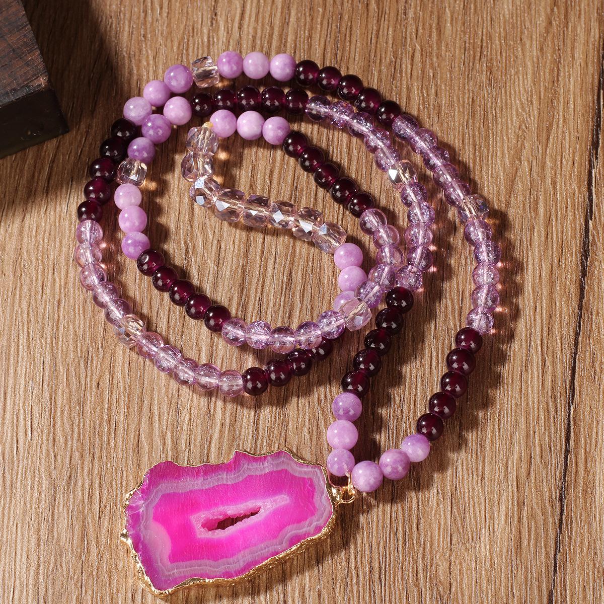 

Beaded Necklace Long Amethyst Sweater Chain Agate Pendant Necklace Jewelry Sweater Chain