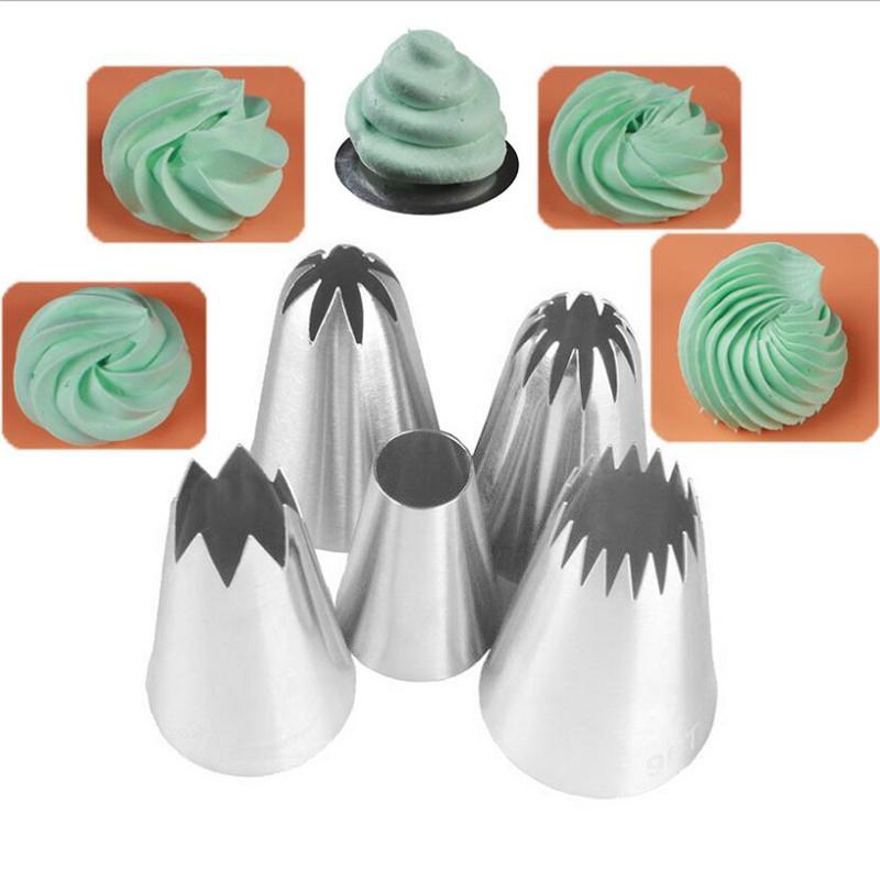 5pcs Large Metal Cake Cream Decoration Tips Set Pastry Tools Stainless Steel Piping Icing Nozzle Cupcake Head Dessert Decorators