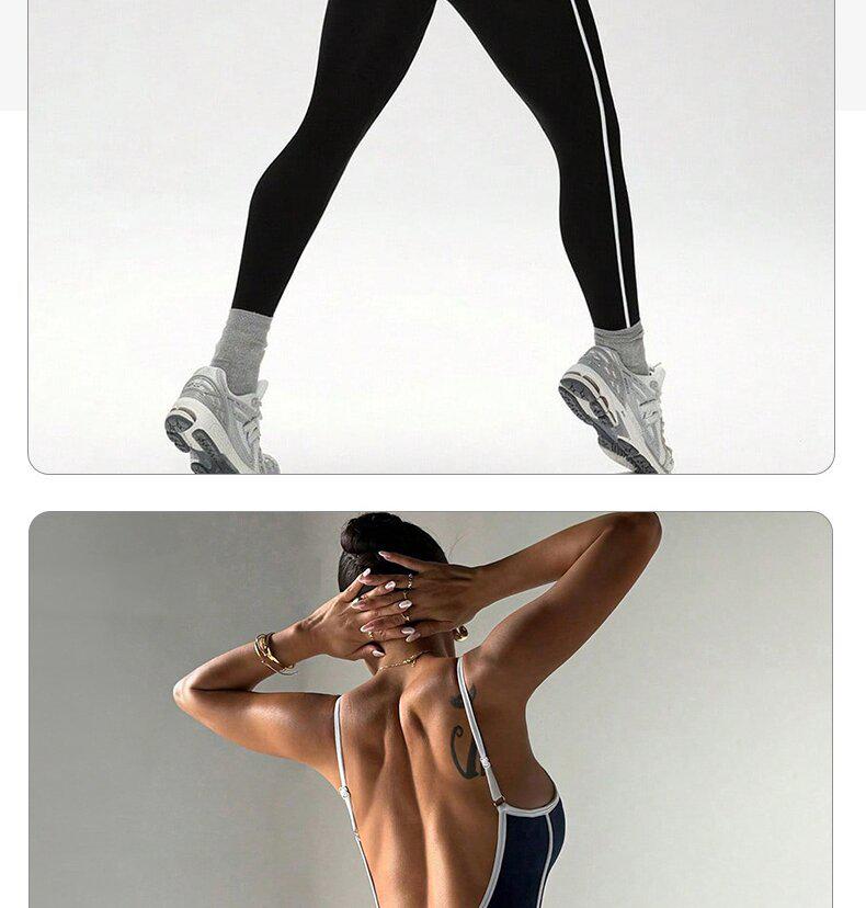 Women's Color Block Backless Slim Fit Bodysuit for Yoga Fitness