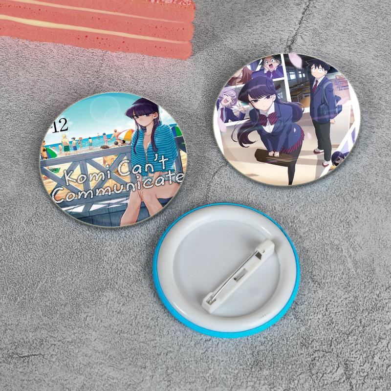 32/44/58mm Komi Cant Communicate Round Pin Cute Girl Cartoon Snap-in Brooches for Backpack Cothes Accessories Anime Collection Badge