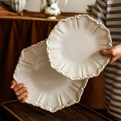 Vintage Ceramic Dinner Plate Afternoon Tea Dim Sum Dessert Plate Restaurant Special Dishes Family Party Steak Plate Tableware