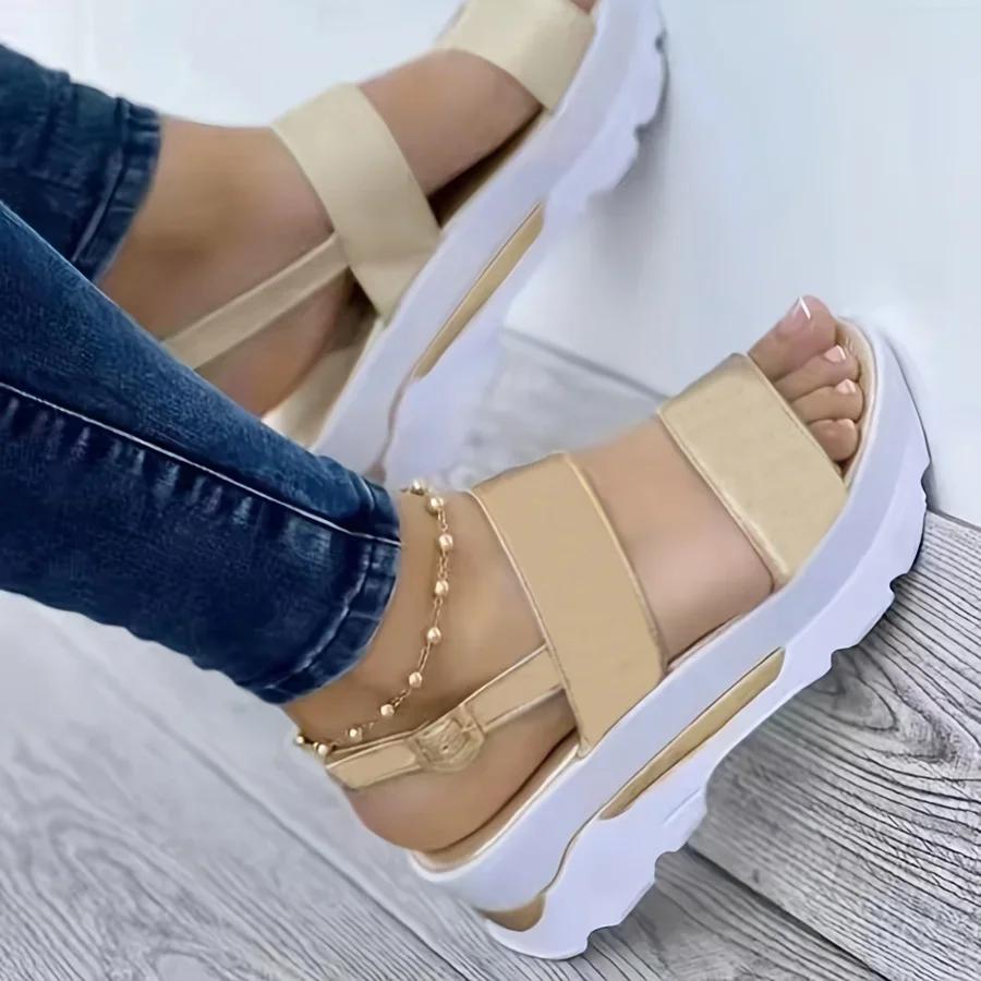 Open Toe Shoes Summer Women Non Slip Durable Women's Sandals Wedges Basic Buckle Slippers Women Zapatos De Mujer Footwear