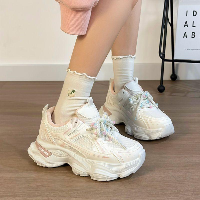 Ultraleichte Damen Schuhe Plateau Mesh Sneaker Damen Herbst Neu Mädchen Vielseitige Höhenvergrößernde Dad Schuhe