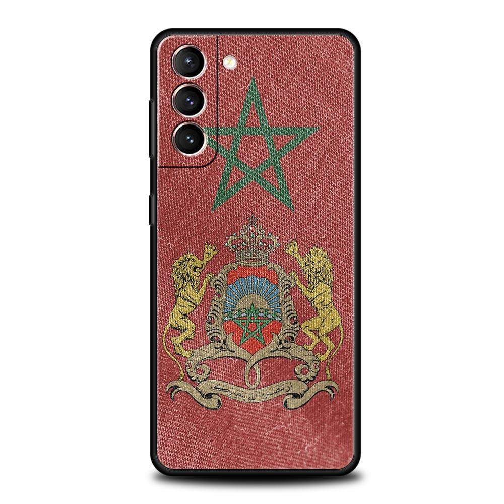 Bandiera Marocchina Maroc Marocco Custodia per Telefono Passaporto Per Samsung Galaxy S26 Ultra S25 Plus S24 FE S23 S22 5G S21 S20 Cover Nera Morbida