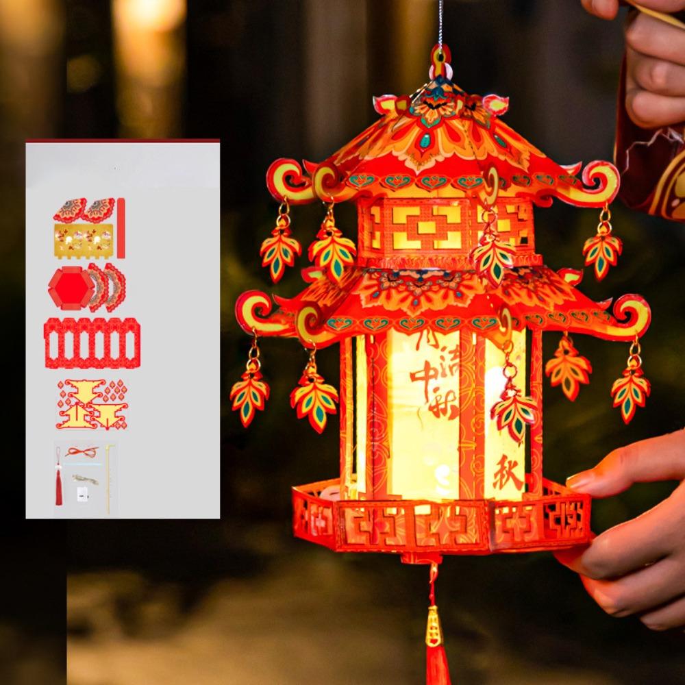 Pavilion Shape Mid-Autumn Festival Lantern Luminous Kindergarten Craft Lantern Lantern Festival