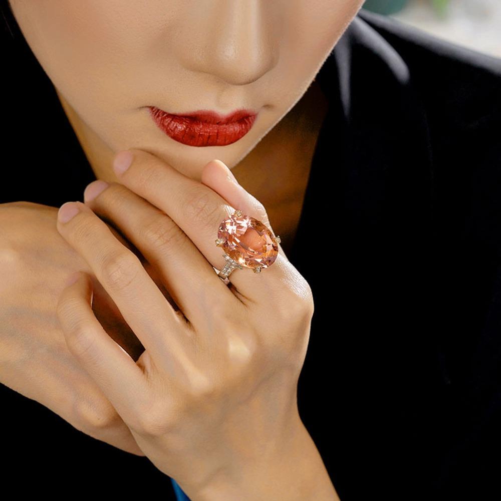 Champagner Morganit Offener Ring mit bunten Edelsteinen Eleganter Verstellbarer Statement Schmuck für Damen