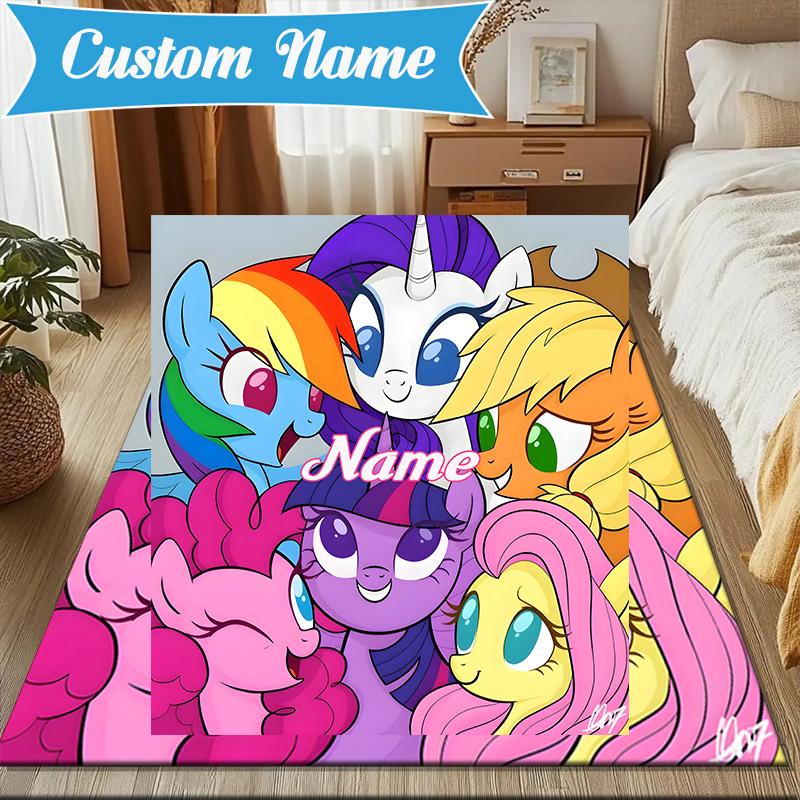 Custom Name Purple Unicorn Friendship Rug for Living Room, Game Rooms, Office, Bedroom, Floor Mat Playful Design, fan gifts Christmas decor