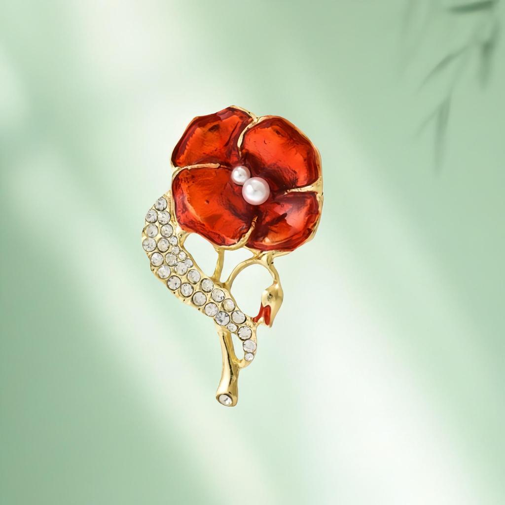 Elegant Rhinestone Poppy Flower Brooch - Inspired by British Royal Style
