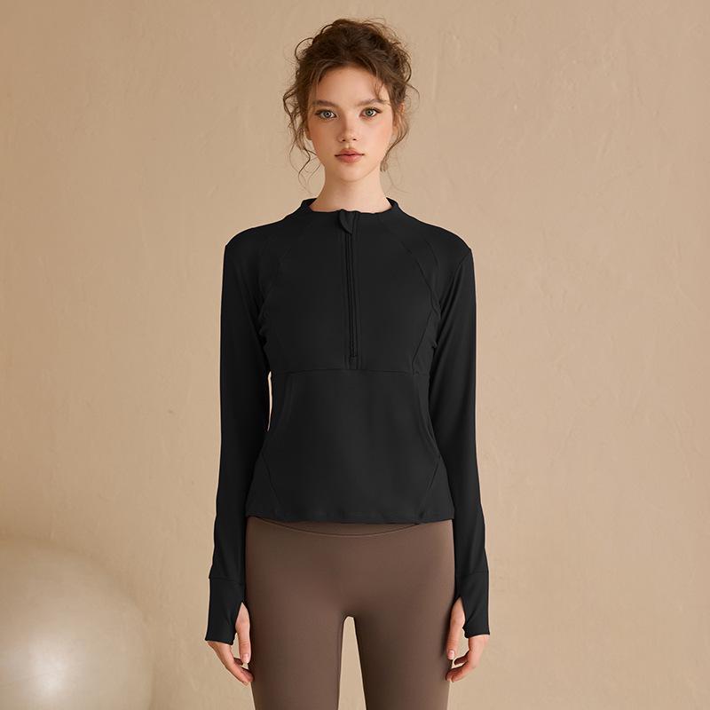 

Женская дышащая приталенная толстовка с длинным рукавом и молнией до середины для йоги и тренировок XXL (suggested 136-155 jin) чёрный