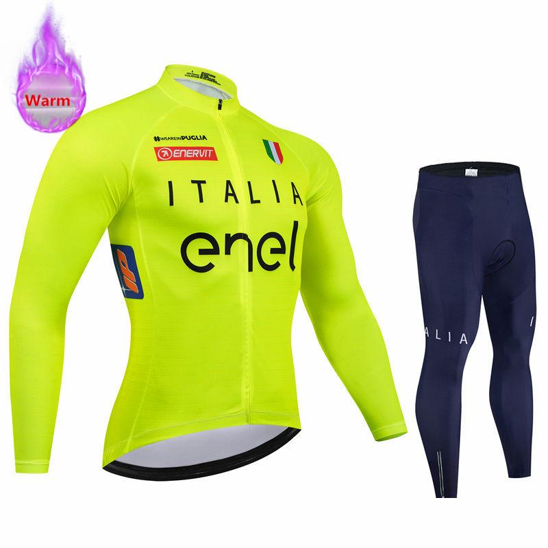 Italia Winter Thermal Fleece Long Sleeve Cycling Jersey Set Bib Pants Ropa Ciclismo Bicycle Clothing MTB Bike Mens Pro Team Suit
