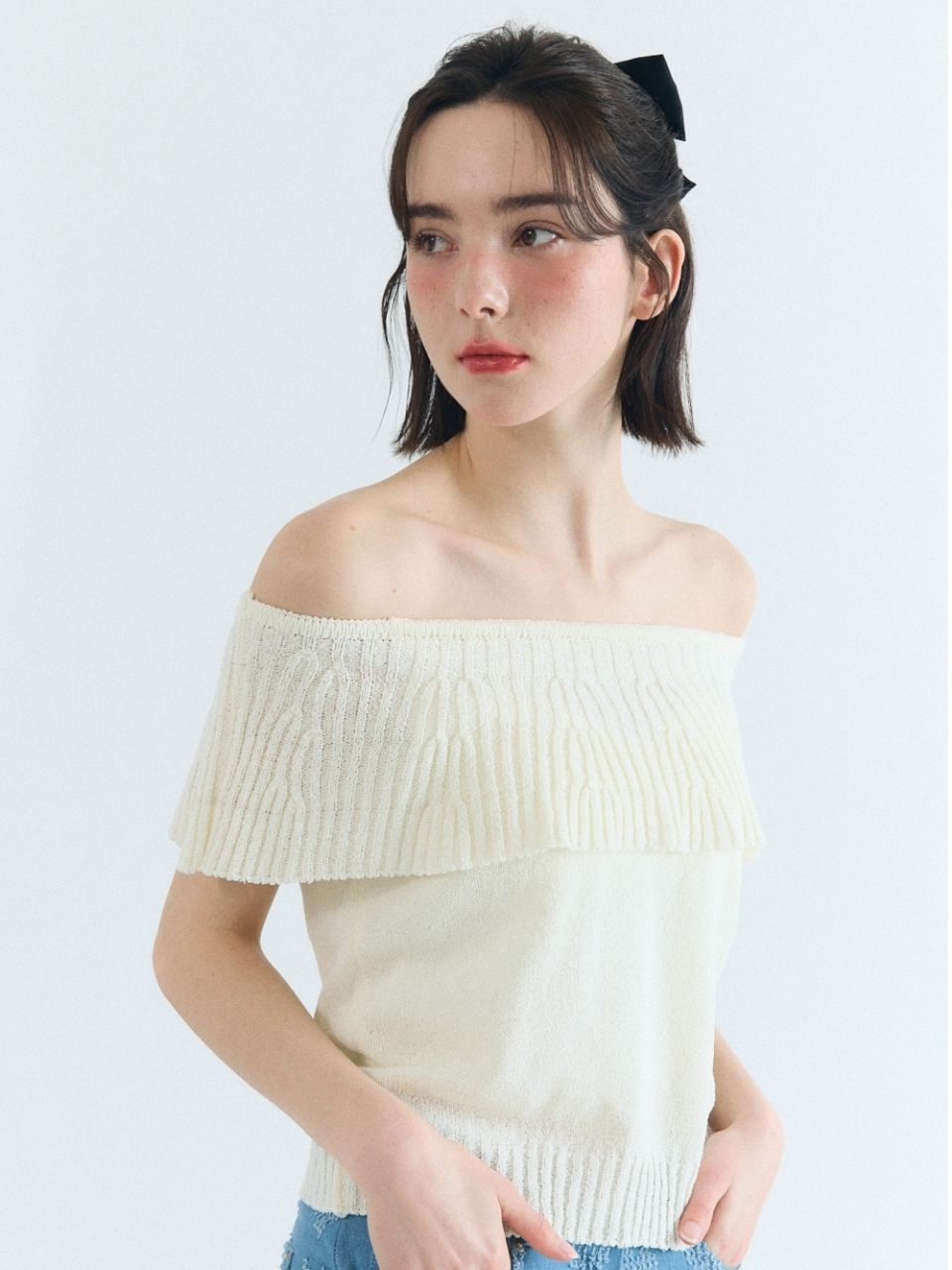 Fabric Seoul Cape Off Shoulder Knit Mint/Free
