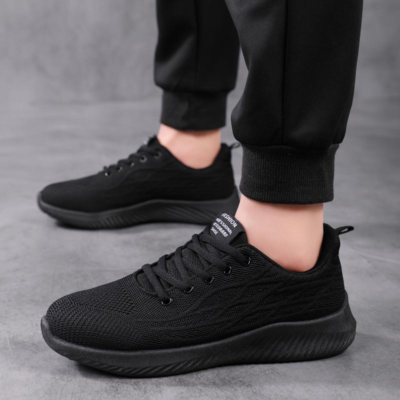 Sneakers spring and summer new mesh breathable running shoes lightweight fly-woven shoes trendy shoes running shoes black