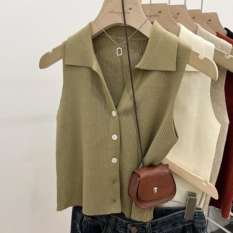 Women's Summer Chic Sleeveless Ice Silk Polo Collar Slim Fit Knit Camisole