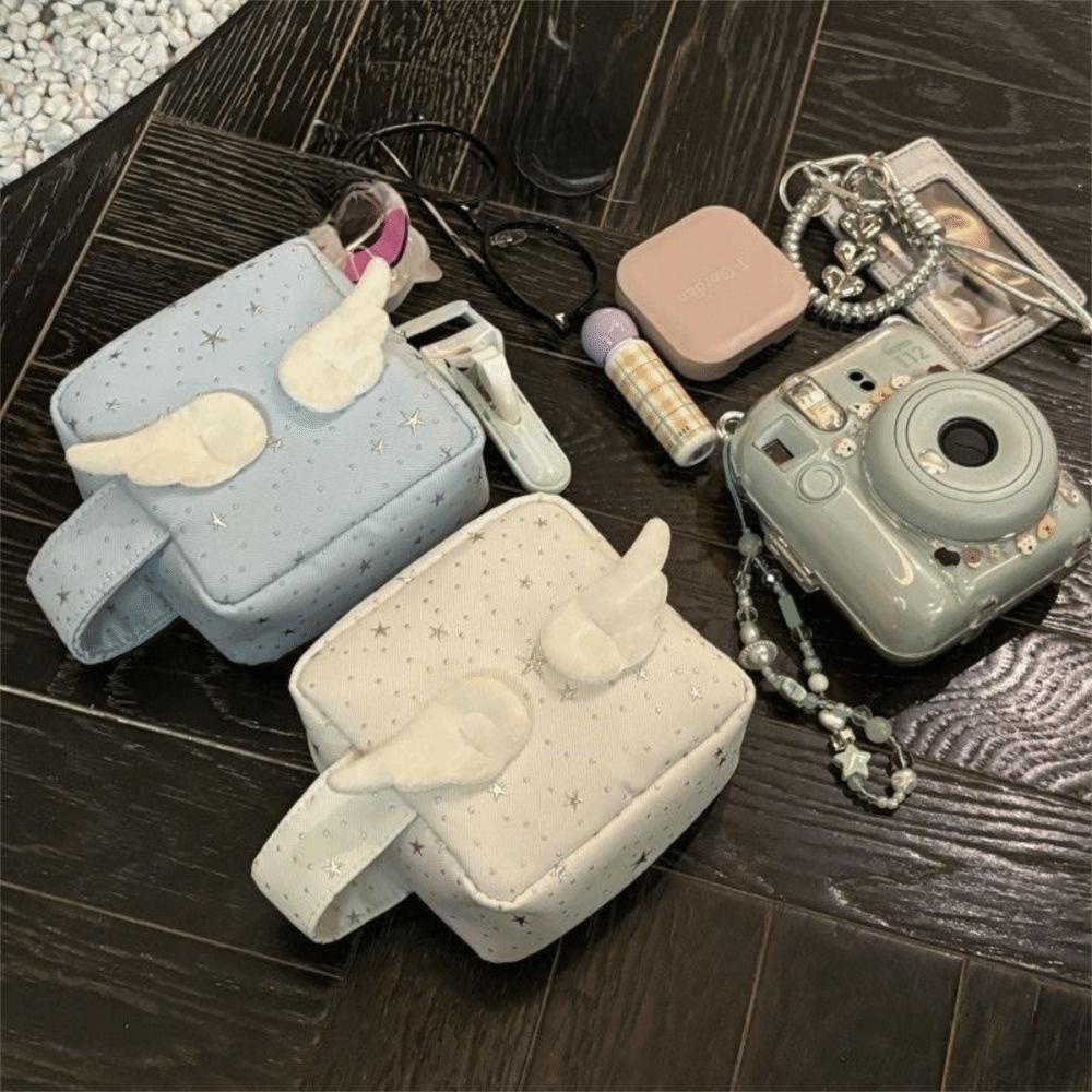 Mini Size Makeup Bag for Women Star Pattern Wings Patchwork Travel Cosmetic Organizer Multi-Purpose Space Saving