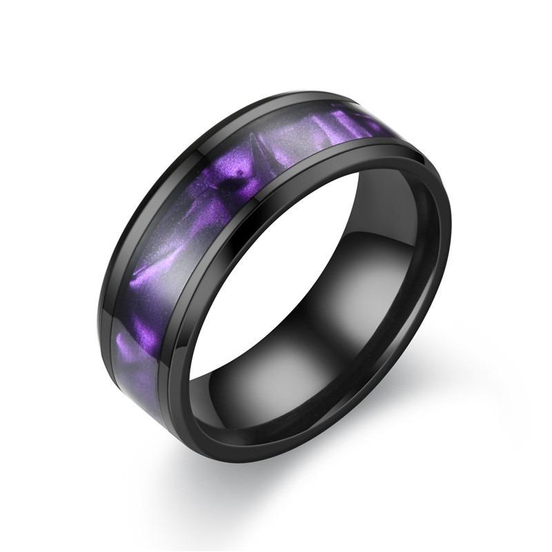 Couple Rings Romantic Women Heart Purple Rhinestones Zircon Ring Trendy Men Stainless Steel Rings Wedding Band Jewelry