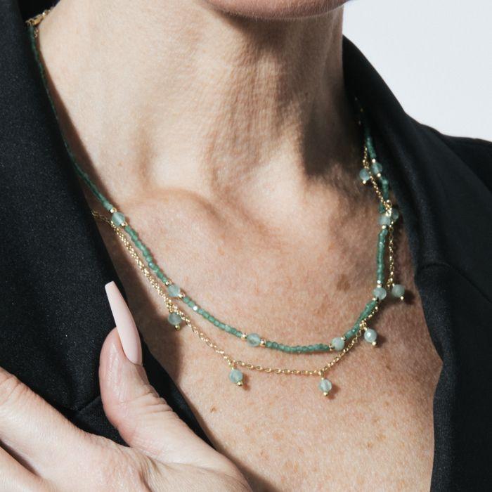 Collier - LUXENTER - Aira - Cristal vert - Finition or jaune 18 carats - Longueur 42+3 cm