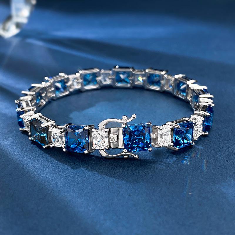 

Luoxi Temple 2024 S925 Silver Blue Ice Flower Cut Simulated Diamond Bracelet 18cm