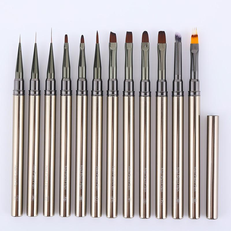 Gunmetal Nail Art Brush Set for Painting, Line Drawing, and Gradient Designs
