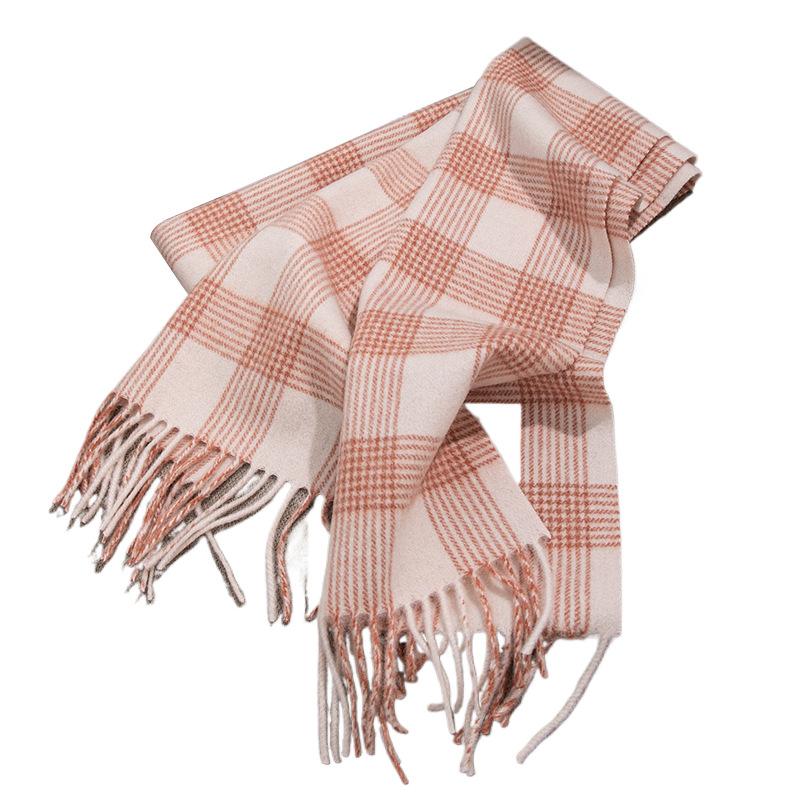 Wool Scarf Versatile Sweet Style Winter Warm Plaid Scarf Ins Korean Version Pink Plaid Scarf for Women