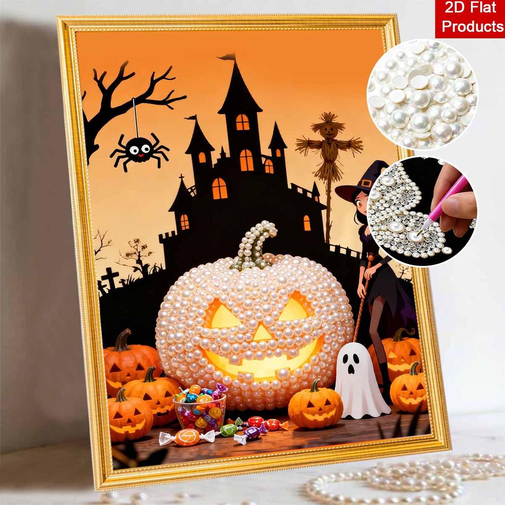 Halloween Pearl Painting Set Witch Pumpkin 5D DIY Pearl Art Home Bedroom Wall Decor Handmade Gift Craft Kit Holiday Party Decoration