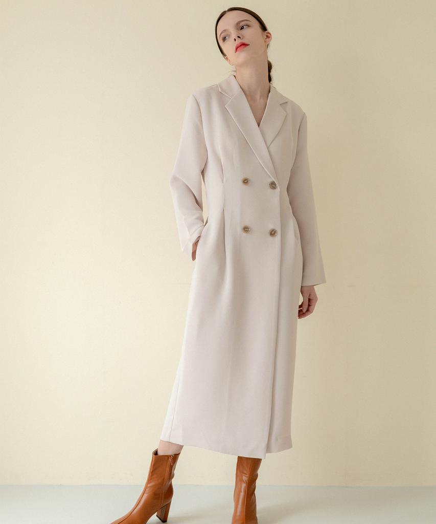 320 Showroom Double Button Pocket Coat Dress Beige