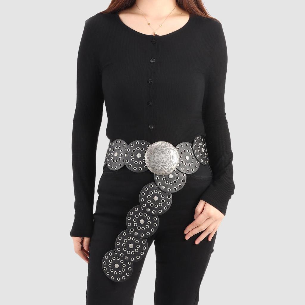 Y2K İçi Boş Kemer Abartılı Kovboy Geniş Disk Kemer Kovboy Geniş Disk Kemer Kadınlar için Disk Kemer