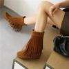 Damen Flachbodenstiefeletten Herbst und Winter neu lässig große Größe Fransenstiefel
