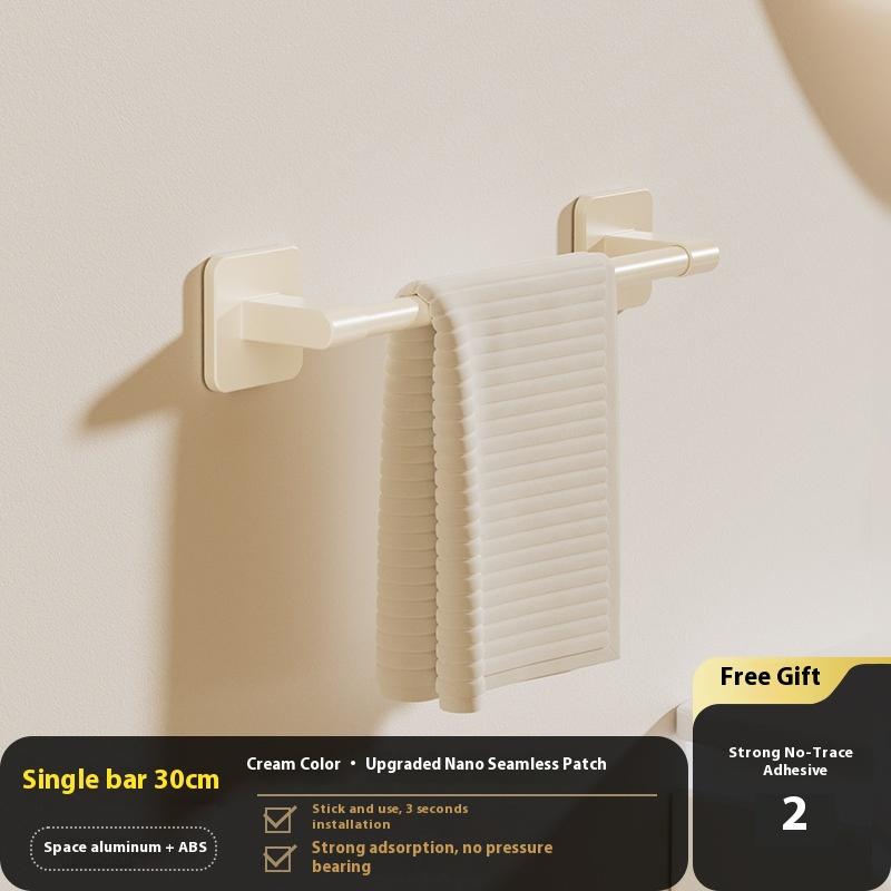 Two Layer Punch-Free Towels Holder Bar Bathroom Storage Rack Towel Rack Organizer Wall-Mounted Towel Shelf