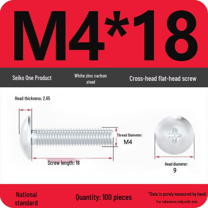 White Zinc M3-M6 Phillips Flat Head, Pan Head, and Mushroom Head Machine Screws