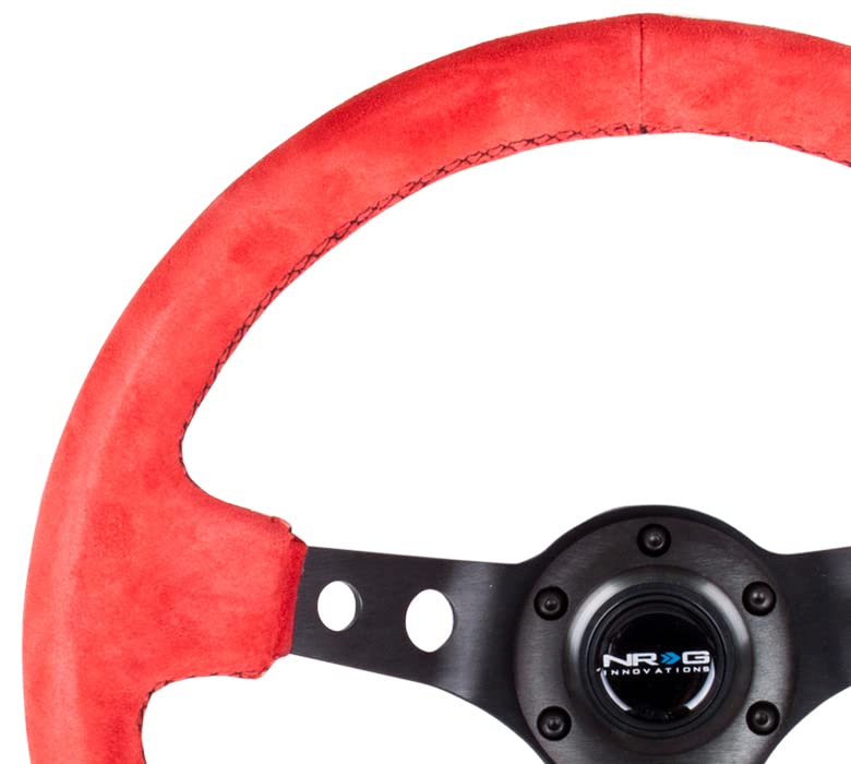 NRG Innovations Reinforced Handlebar 350mm Sport Handlebar Red Suede NRG-RST-006S-RR - (3" Deep)