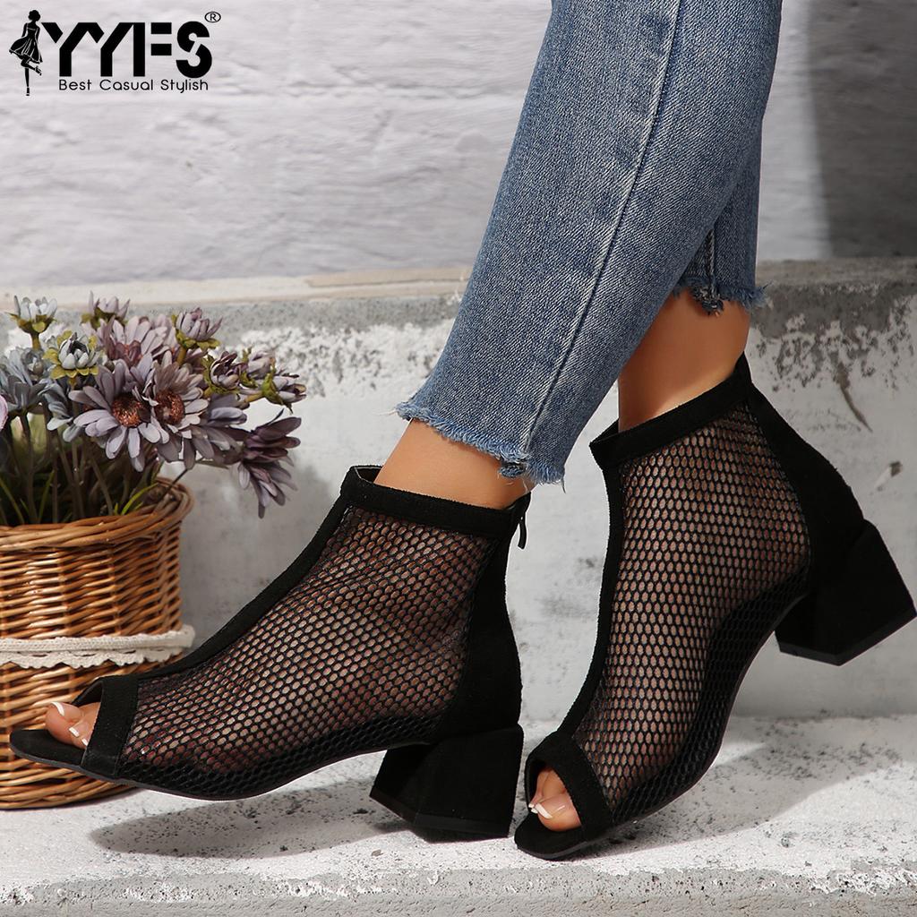Women's Large Mesh Sandals for Spring and Summer Fashionable and Versatile Rubber Zipper Roman Shoes Fish Mouth Sandals