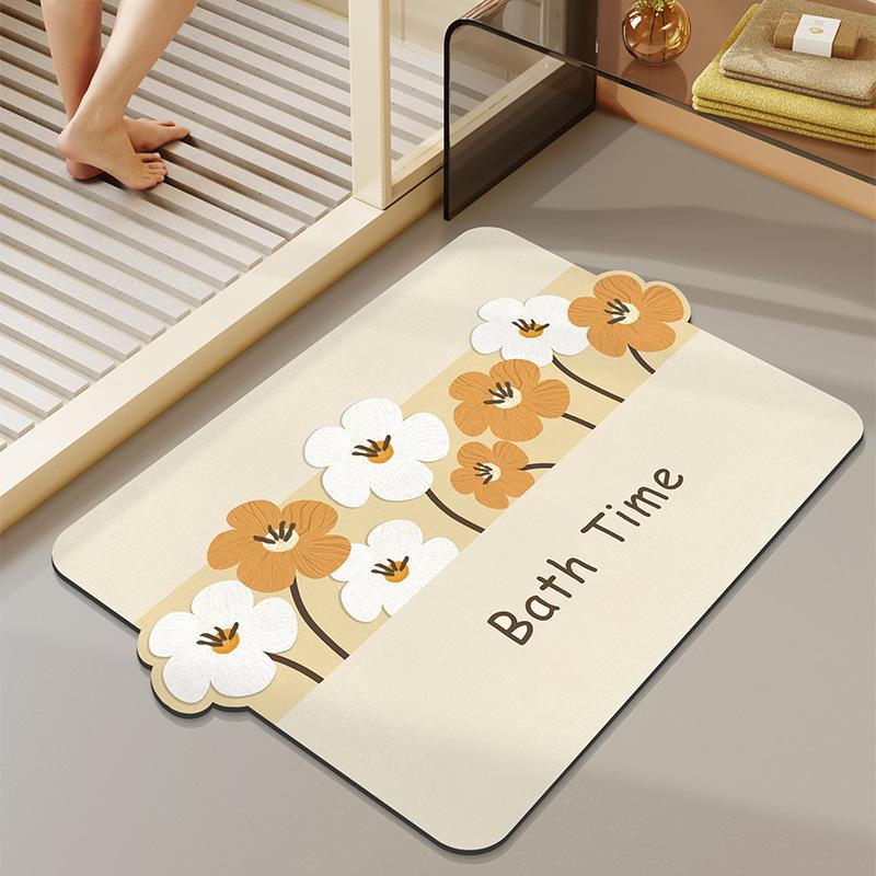 Nordic Simple Flowers Moisture-wicking Quick Drying Bathroom Floor Mat Bathroom Odd Shape Anti-dirty Wear-resistant Diatomium Mud Carpet