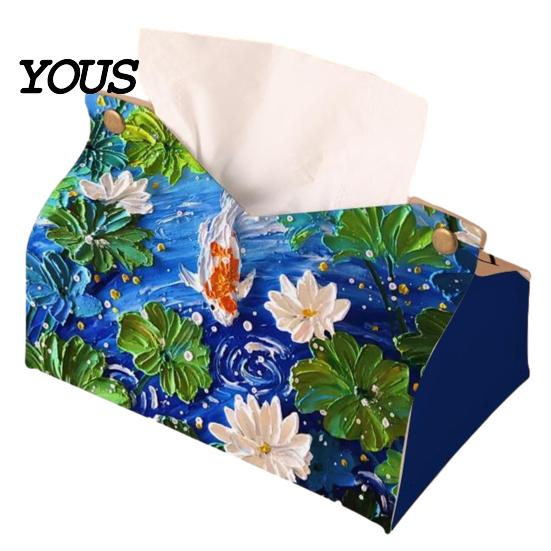 Foldable Paper Organizer Leather Tissue Box Cover with Flowers Pattern, Desktop Organizer, Napkin Holder Case, Portable Dispenser Facial Dispenser,