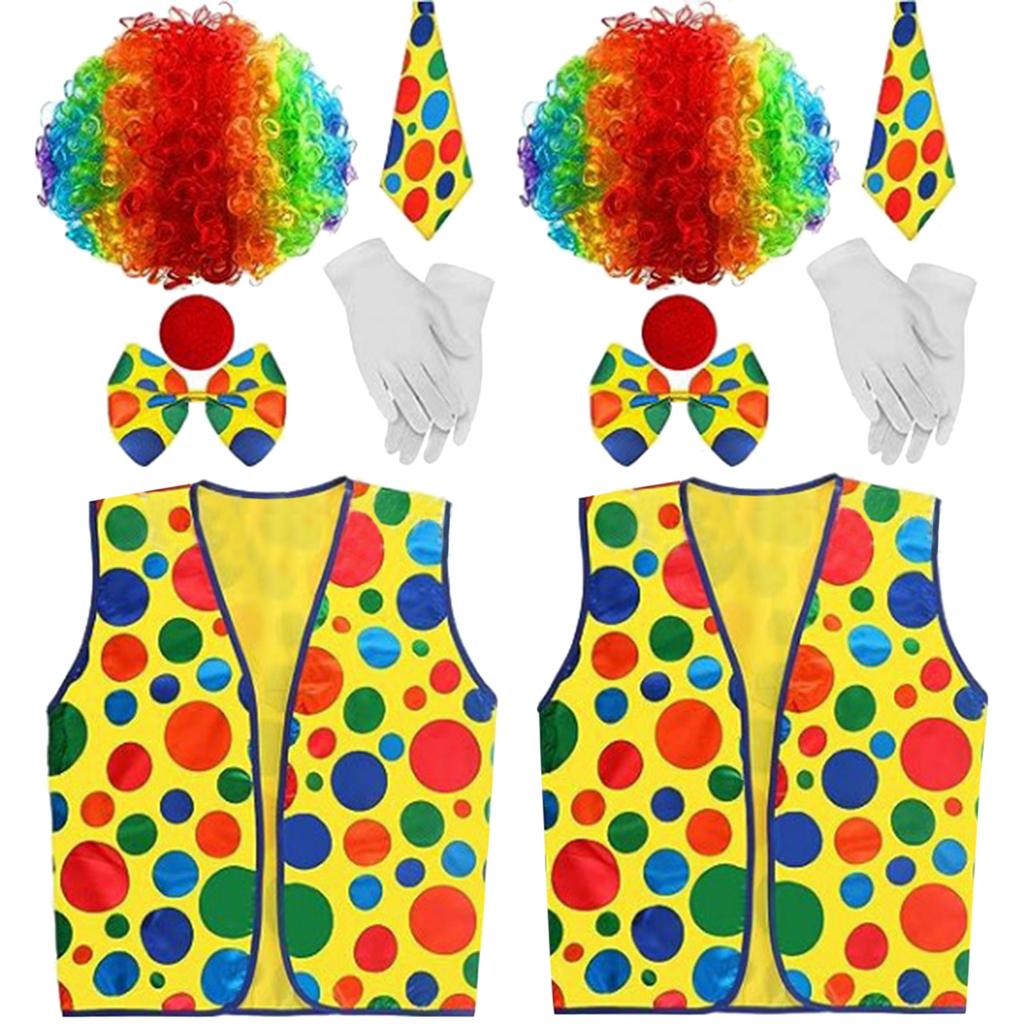 Clown Costume Set Red Clown Noses Shoes Vests Hats Wigs Bow Ties