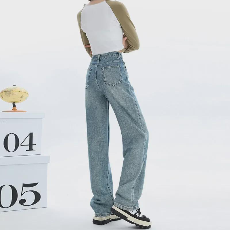 Women's High-Waisted Plush Wide-Leg Jeans – Warm, Thick, Loose Fit, Floor-Length, Versatile, Pear-Shaped, Straight-Leg Pants