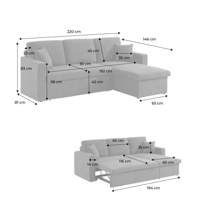 Dark Grey Corduroy Convertible Corner Sofa - IDA - 3 Seater. Reversible Corner Armchair Storage Chest Bed